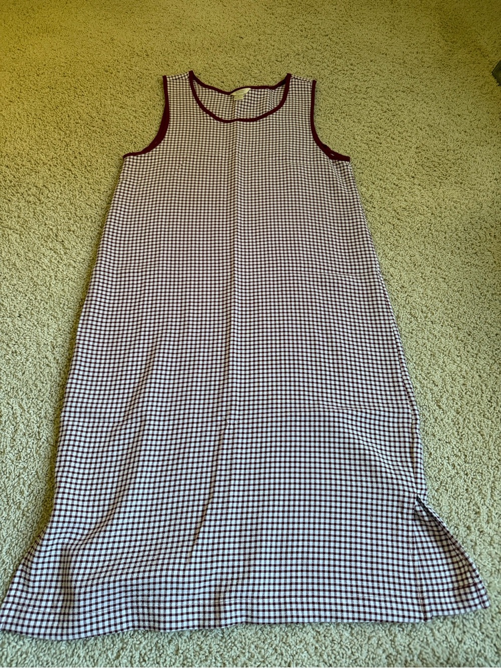 Christopher & Banks Sleeveless Gingham Shift Dress in White and Burgundy